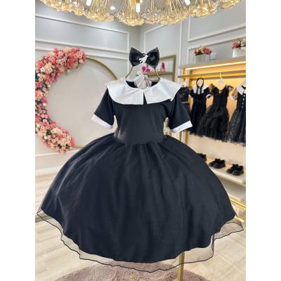 Fantasia Infantil da Wandinha Com Laço Festas