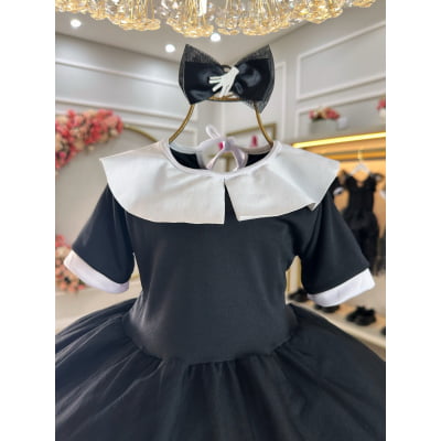 Fantasia Infantil da Wandinha Com Laço Festas