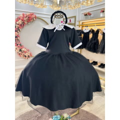 Fantasia Infantil da Wandinha Com Tiara de Tranças Festas