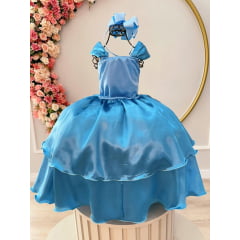 Fantasia Infantil Frozen Cinderela Azul Serenity Tule Brilho