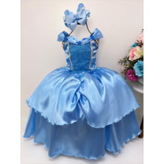 Fantasia Infantil Frozen e Cinderela Azul Renda Brilho