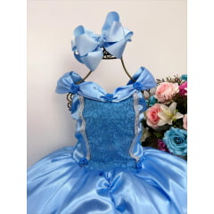 Fantasia Infantil Frozen e Cinderela Azul Renda Brilho