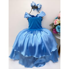 Fantasia Infantil Frozen e Cinderela Azul Renda Brilho