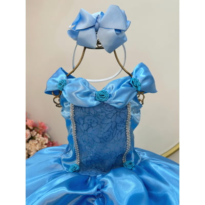 Fantasia Infantil Frozen e Cinderela Azul Renda Brilho