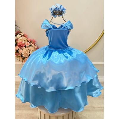 Fantasia Infantil Frozen e Cinderela Azul Renda Brilho