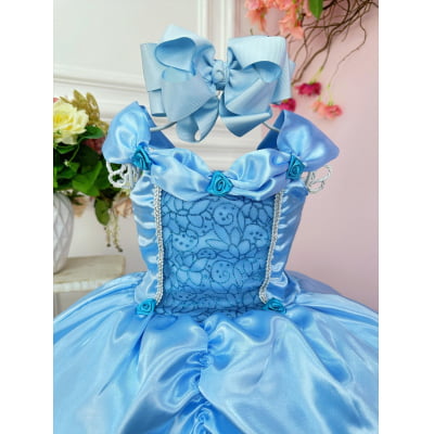 Fantasia Infantil Frozen e Cinderela Azul Renda Brilho