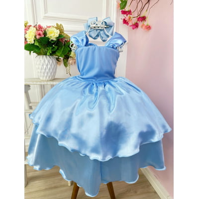 Fantasia Infantil Frozen e Cinderela Azul Renda Brilho