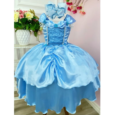 Fantasia Infantil Frozen e Cinderela Azul Renda Brilho