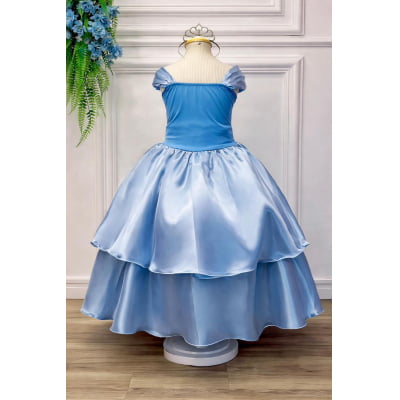 Fantasia Infantil Frozen e Cinderela Azul Renda Brilho