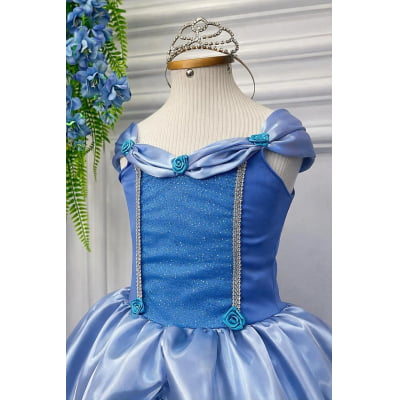 Fantasia Infantil Frozen e Cinderela Azul Renda Brilho