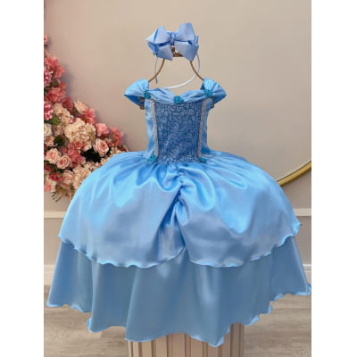Fantasia Infantil Frozen e Cinderela Azul Renda Brilho