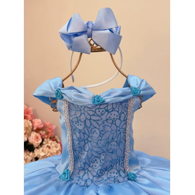 Fantasia Infantil Frozen e Cinderela Azul Renda Brilho