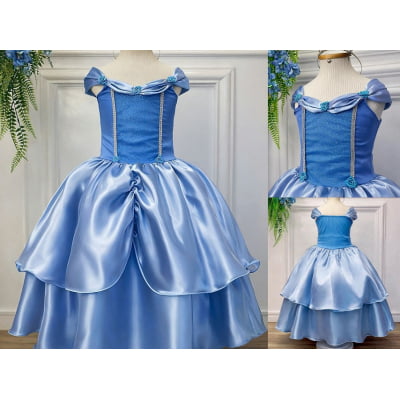 Fantasia Infantil Frozen e Cinderela Azul Renda Brilho