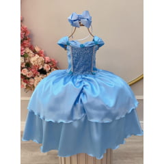 Fantasia Infantil Frozen e Cinderela C/ Renda Azul Claro