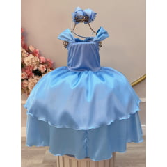 Fantasia Infantil Frozen e Cinderela C/ Renda Azul Claro