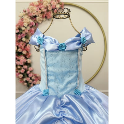 Fantasia Infantil Frozen e Cinderela C/ Renda Azul Claro