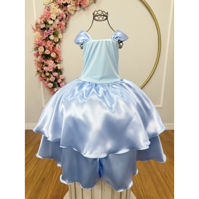 Fantasia Infantil Frozen e Cinderela C/ Renda Azul Claro