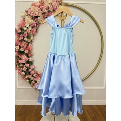 Fantasia Infantil Frozen e Cinderela C/ Renda Azul Claro