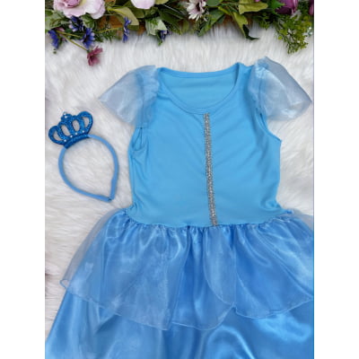 Fantasia Infantil Frozen e Cinderela Com Tiara Princesas