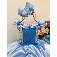 Fantasia Infantil Frozen e Cinderela Renda Azul Brilho