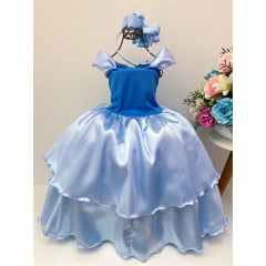 Fantasia Infantil Frozen e Cinderela Renda Azul Brilho