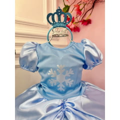 Fantasia Infantil Frozen Elsa Anna Princesas C/ Tiara Festas