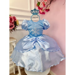 Fantasia Infantil Frozen Elsa Anna Princesas C/ Tiara Festas