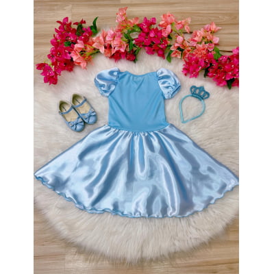 Fantasia Infantil Frozen Elsa Anna Princesas C/ Tiara Festas