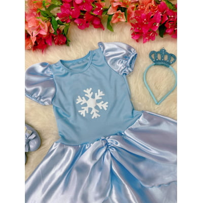 Fantasia Infantil Frozen Elsa Anna Princesas C/ Tiara Festas