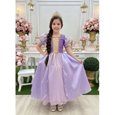 Fantasia Infantil Lilás Princesa Rapunzel Festas