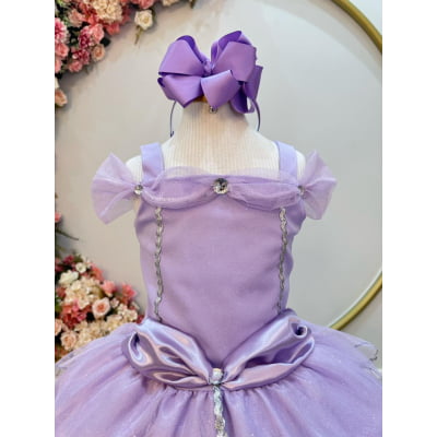 Fantasia Infantil Lilás Princesa Rapunzel Glitter Com Luvas