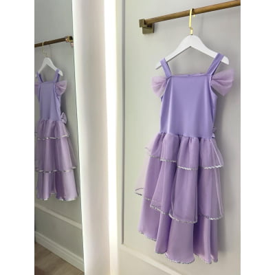 Fantasia Infantil Lilás Princesa Rapunzel Glitter Com Luvas