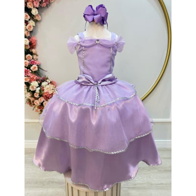 Fantasia Infantil Lilás Princesa Rapunzel Glitter Com Luvas