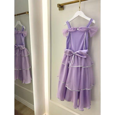 Fantasia Infantil Lilás Princesa Rapunzel Glitter Com Luvas