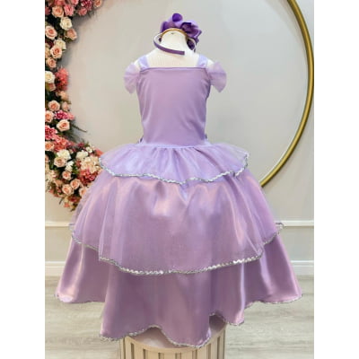 Fantasia Infantil Lilás Princesa Rapunzel Glitter Com Luvas