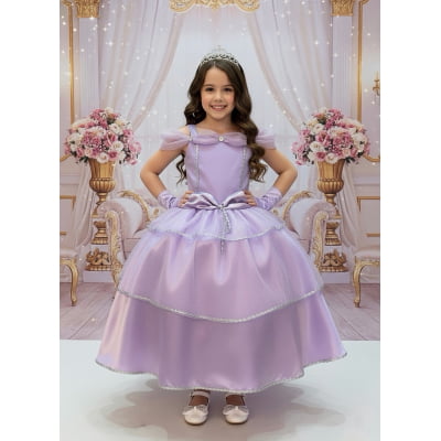 Fantasia Infantil Lilás Princesa Rapunzel Glitter Com Luvas