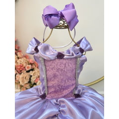 Fantasia Infantil Lilás Princesas Sofia e Rapunzel Festas