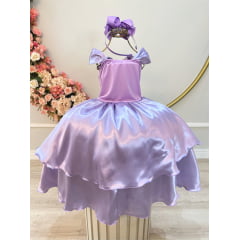Fantasia Infantil Lilás Princesas Sofia e Rapunzel Festas