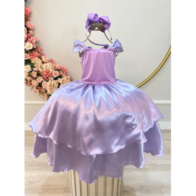Fantasia Infantil Lilás Princesas Sofia e Rapunzel Festas