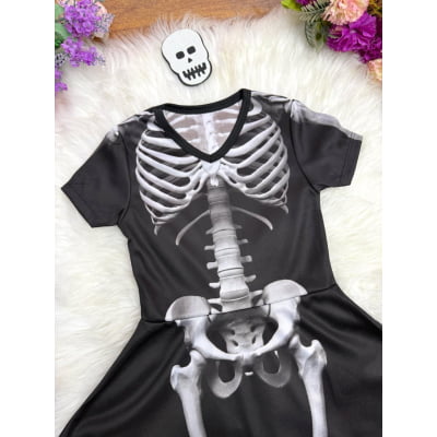 Fantasia Infantil Menina Esqueleto C/ Bico de Pato Caveira
