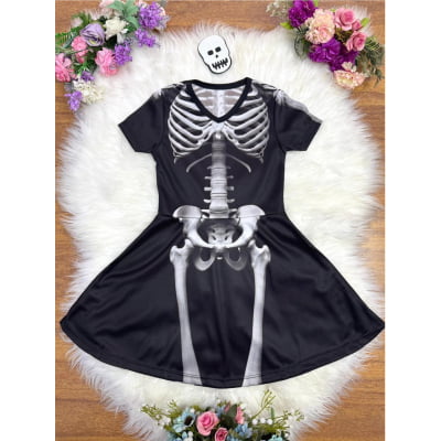 Fantasia Infantil Menina Esqueleto C/ Bico de Pato Caveira Fantasia Infantil Menina Esqueleto C/ Bico de Pato Caveira