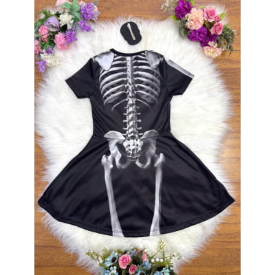 Fantasia Infantil Menina Esqueleto C/ Bico de Pato Caveira
