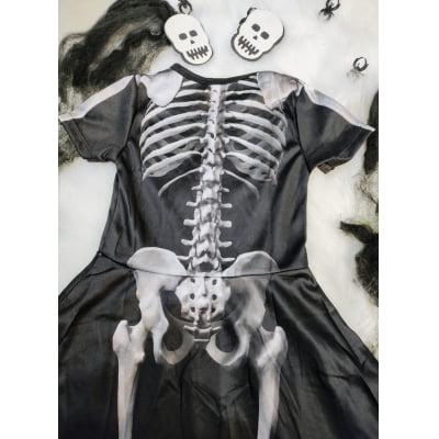Fantasia Infantil Menina Esqueleto com Presilia de Cabelo