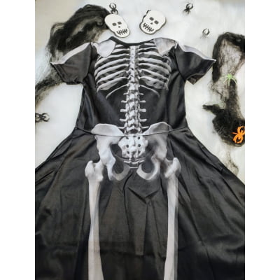 Fantasia Infantil Menina Esqueleto C/ Bico de Pato Caveira
