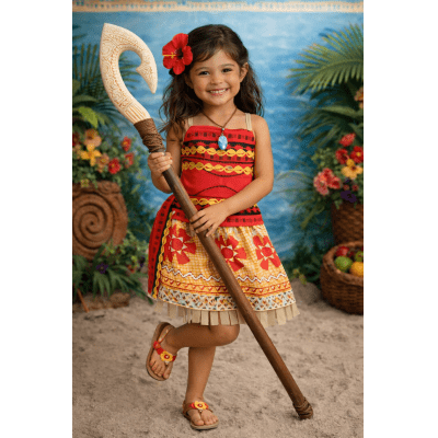 Fantasia Infantil Moana Com Colar e Cinto Faixa Festas