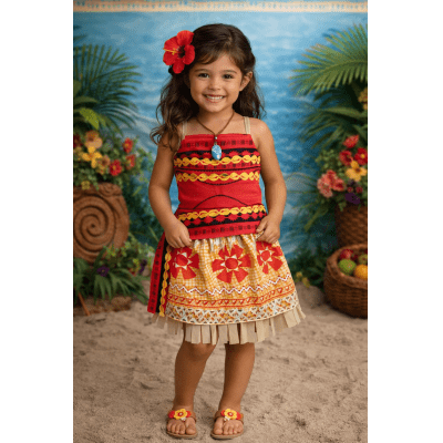 Fantasia Infantil Moana Com Colar e Cinto Faixa Festas