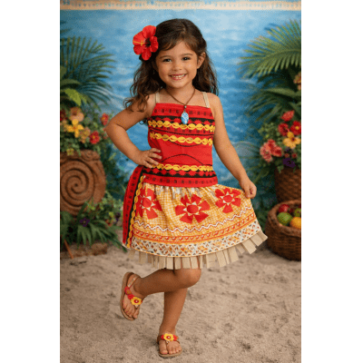 Fantasia Infantil Moana Com Colar e Cinto Faixa Festas