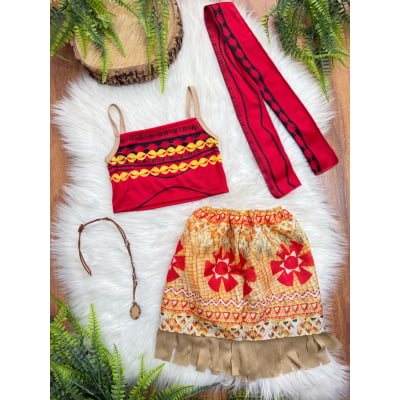 Fantasia Infantil Moana Com Colar e Cinto Faixa Festas