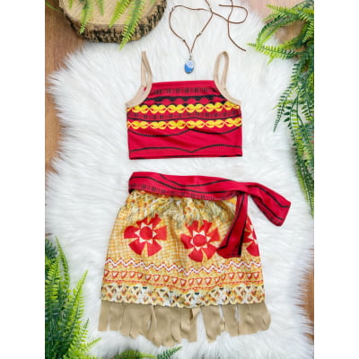 Fantasia Infantil Moana Com Colar e Cinto Faixa Festas