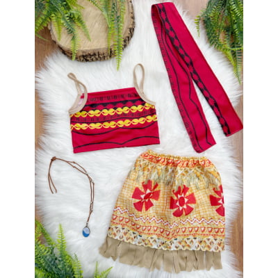 Fantasia Infantil Moana Com Colar e Cinto Faixa Festas